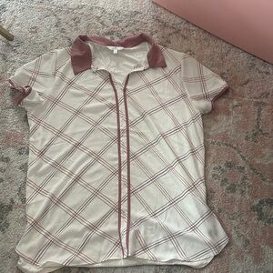 RW&CO. Cream Polo Top with Mauve Trim